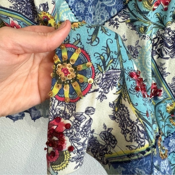 15. Bila Women's 3X Mixed Media Beaded Blouse Floral Blue Paisley Colorful Boho - Picture 9 of 10